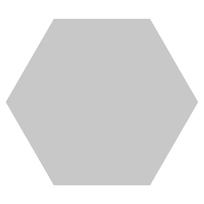 Feinsteinzeugfliese Hexagon Basic Silver - 25 x 22 cm, Grau, Matt - Graues Hexagon auf schwarzem Hintergrund, minimalistisches Design für vielfältige Anwendungen, fokussiert auf die geometrische Form.
