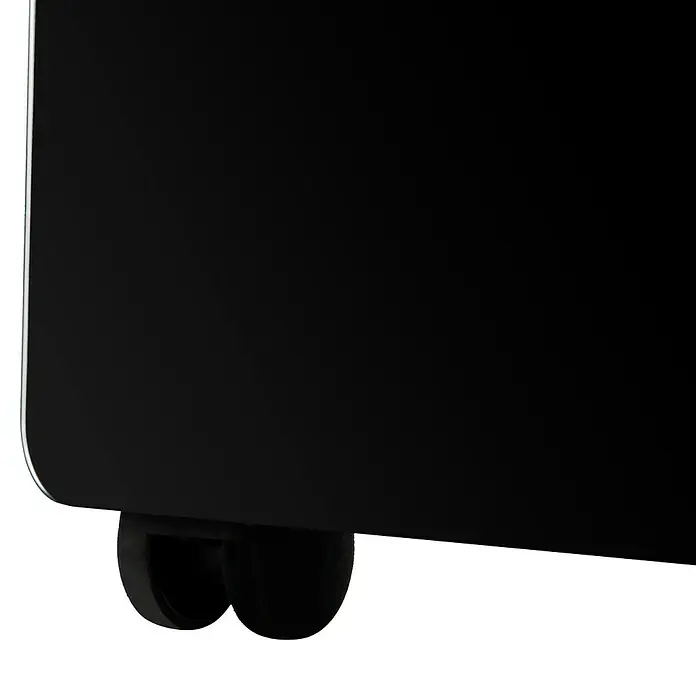 Orbegozo Estufa de gas llama azul HBF100 - 3,8 kW, Negro - Vista detallada de un mueble negro con ruedas, que ofrece una solución elegante y práctica para espacios de vida modernos.