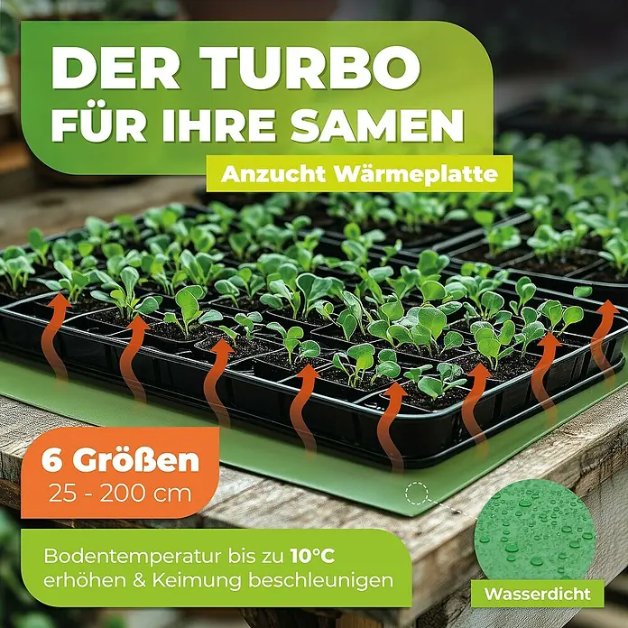 BioGreen Heizmatte - 40 x 65 cm - Anzucht Wärmeplatte für Samen mit 6 Größen, die die Bodentemperatur erhöht und die Keimung beschleunigt. Wasserdicht.