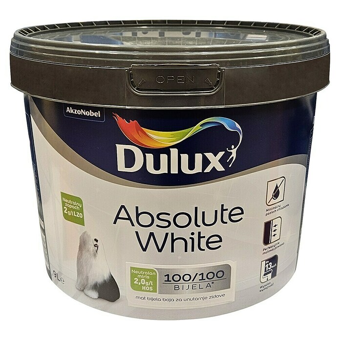 Dulux Boja za zid Absolute white  (Bijela, Mat, 9 l) | BAUHAUS