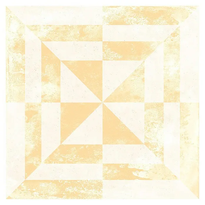 Feinsteinzeugfliese Vintage Heritage - 25 x 25 cm, Beige/Grün/Rot/Blau, Matt - Quadratische Fliesen-Dekorplatte in Gelb- und Weißtönen mit geometrischem Muster, ideal für moderne Innenräume.