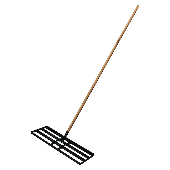 Gardol Rasenrakel ohne Stiel - 24,5 cm, Stahl, Passend für: Gerätestiele mit Konus, Ø 28 mm - Ein detailreiches Bild eines Rechens, der für Gartenarbeiten oder Landschaftsbau verwendet wird. Mit Holzstiel und schwarzem Kopf.