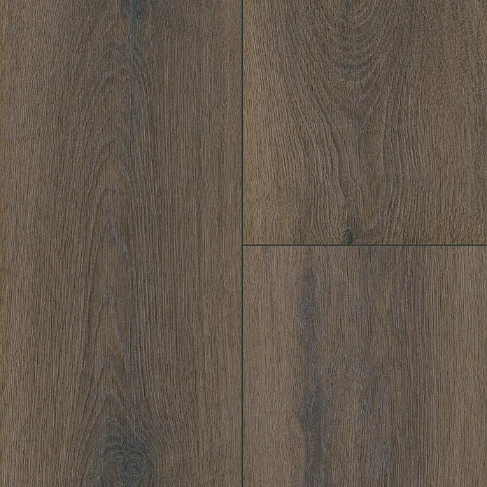 LOGOCLIC Aquaprotect Smart Silent Laminat - Braun, Landhausdiele, 1.288 x 195 x 7 mm - Detailaufnahme von dunkelbraunem Laminatboden mit ausgeprägter Holzstruktur. Perfekt für ein warmes und stilvolles Zuhause.