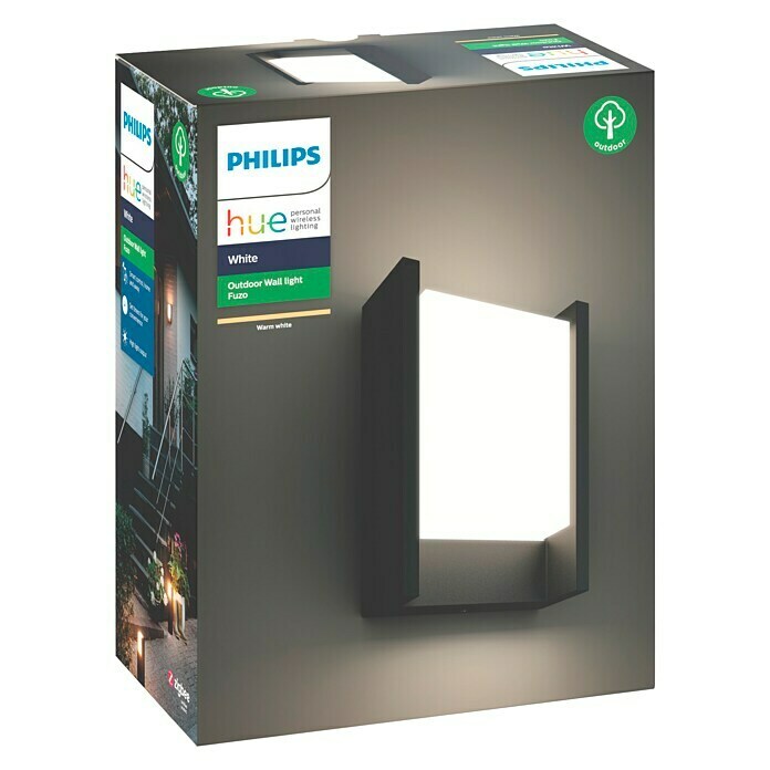Philips Hue Aplique exterior LED Fuzo rectangular (1 luz, 15 W, Color de luz: Blanco cálido, IP44)