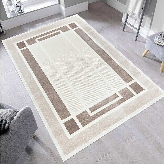 Alfombra de pelo corto Enmarcado (Natural, 200 x 140 cm, 80% polipropileno / 20% poliéster) | BAUHAUS