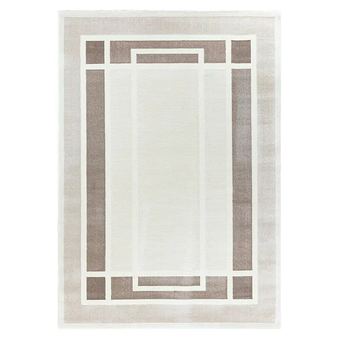 Alfombra de pelo corto Enmarcado - Natural, 230 x 160 cm, 80% polipropileno / 20% poliéster - Elegante alfombra rectangular con un moderno patrón geométrico en tonos beige y marrón. Perfecta para espacios de estar elegantes.