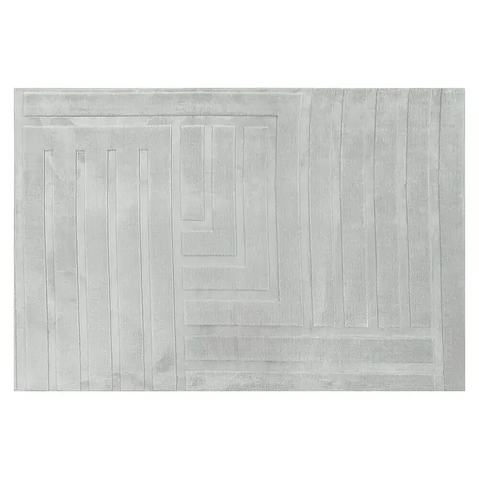 Alfombra de pelo corto Stelvio Cuadros - Plata, 230 x 160 cm, 100% Poliéster - Esta moderna alfombra gris presenta un patrón geométrico de líneas en relieve, que añade un toque elegante a cualquier habitación.