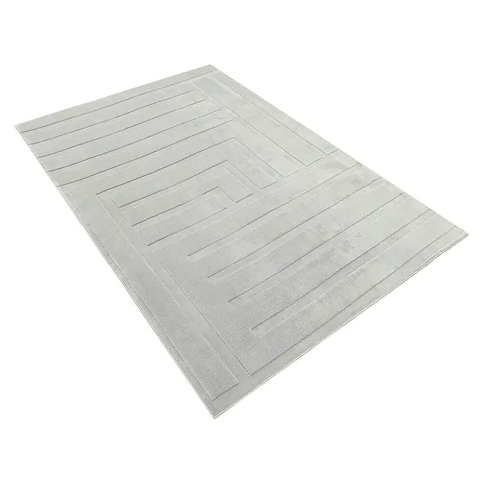 Alfombra de pelo corto Stelvio Cuadros - Plata, 230 x 160 cm, 100% Poliéster - Alfombra clara con patrón geométrico para un ambiente moderno. La alfombra es un verdadero punto de atracción para cada habitación.