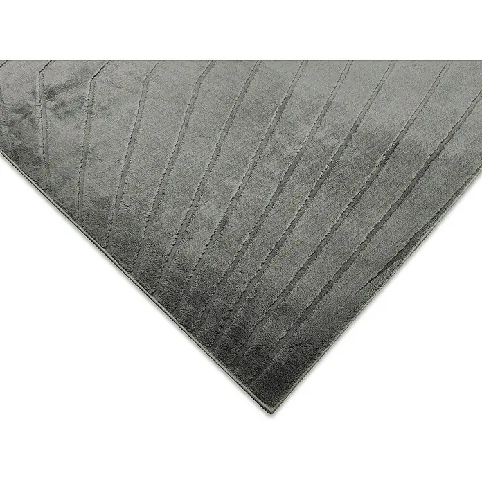 Alfombra de pelo corto Stelvio Picos - Gris, 230 x 160 cm, 100% Poliéster - Primer plano de una alfombra gris con un patrón de rayas diagonales.