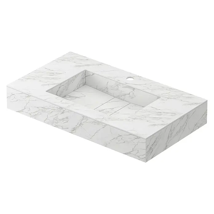 Lavabo encimera Stein - 81 x 46 cm, Orificios para grifo: Medio, Sin desbordamiento, Blanco - Encimera de mármol con lavabo integrado. El diseño moderno añade un toque elegante a cualquier baño y ofrece funcionalidad.