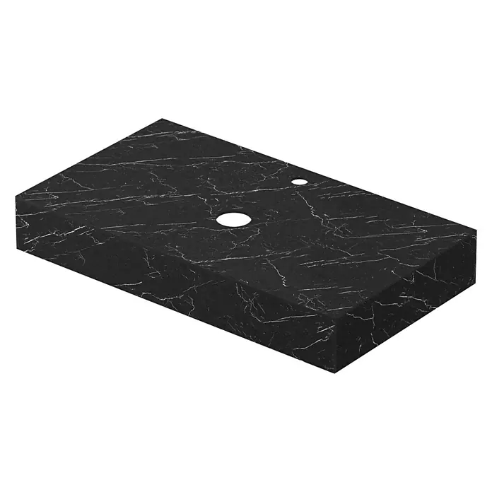 Base para lavabos Regal - L x An x Al: 46 x 81 x 12 cm, Cerámica - Encimera de mármol negro con agujeros para grifos para una mejora elegante del baño.