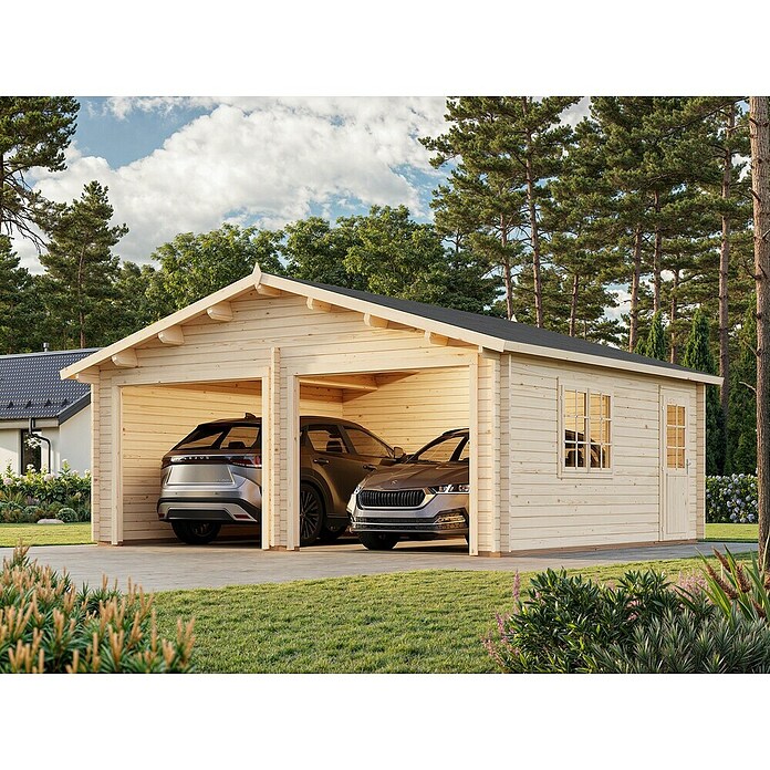 Palmako Garaje Roger sin puerta (Medidas ext. (An x Pr): 629 x 565 cm, Madera, Natural, 28,4 m²) | BAUHAUS