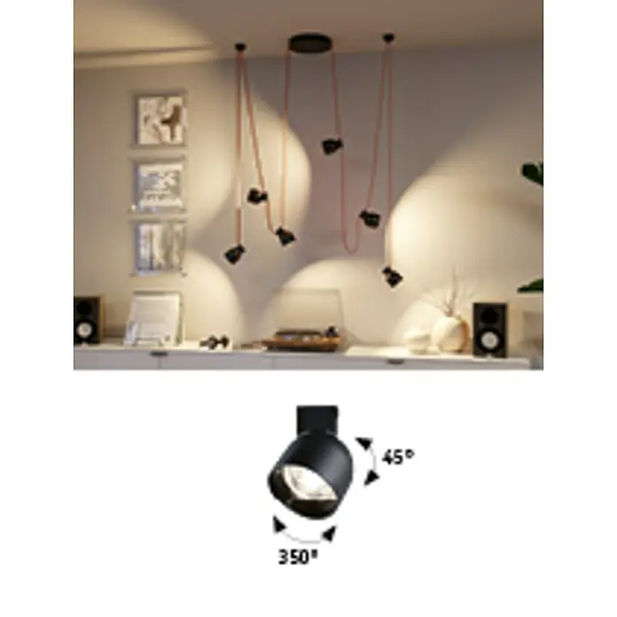 Paulmann ULine LED-Spotstrahler Ronde - 7 W, Ø x H: 8,5 x 11 cm, Schwarz, Warmweiß - Hängeleuchte mit sieben Spots. Moderne Deckenleuchte mit flexiblen Spots für eine individuelle Beleuchtungslösung im Wohnraum.