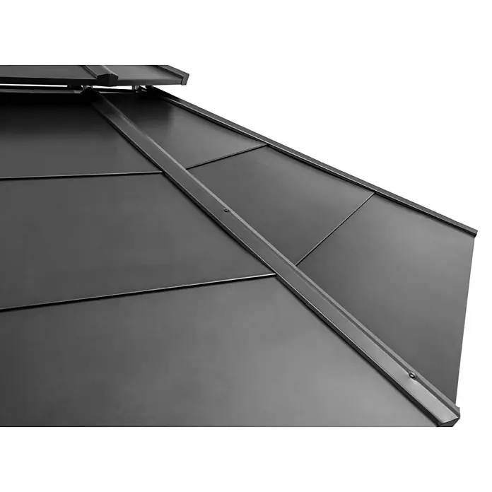 Sunjoy Pavillon Eggi - L x B: 396 x 396 cm, Farbe Dach: Anthrazit - Nahaufnahme des Dachs eines Pavillons, der eine robuste Konstruktion und ein wetterbeständiges Design für den Außenbereich aufweist.