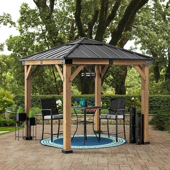Sunjoy Pavillon Rapi - L x B: 273 x 273 cm, Farbe Dach: Anthrazit - Ein stilvoller Pavillon mit Tisch und Stühlen, ideal für entspannte Stunden im Garten. Die robuste Konstruktion und das elegante Design machen ihn zum Blickfang.