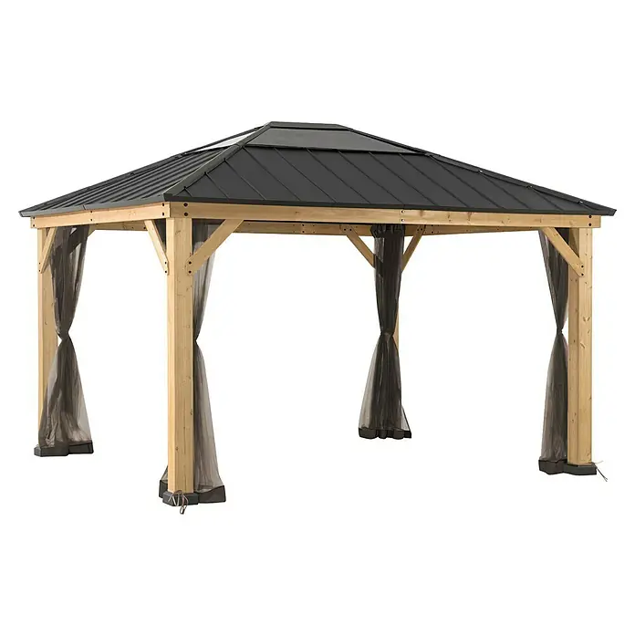 Sunjoy Pavillon-Seitenwände Moskitonetz - Passend für: Sunjoy Gazebo Pavillions Ernir & Osser 393x452 cm, Braun - Gartenlaube mit Metall-Dach und Vorhängen.