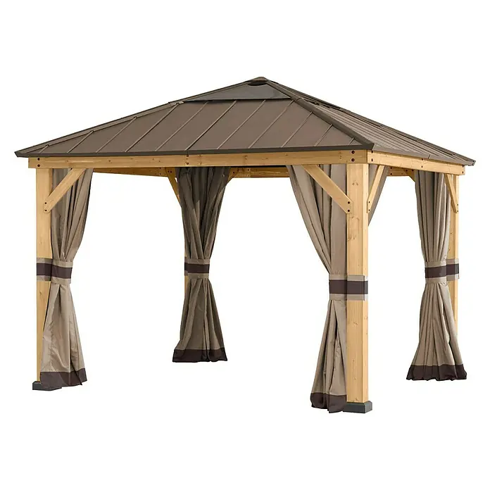 Sunjoy Pavillon-Seitenwände Polyester-Vorhangpaneele - Passend für: Sunjoy Gazebo Pavillons Paps & Pirin 336X336 cm, Braun - Ein stilvoller Pavillon mit Vorhängen, ideal für den Garten. Der Pavillon bietet Schutz und Privatsphäre mit seiner Holzkonstruktion.