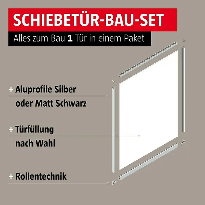 Room Plaza Easy Doing Schiebetür-Bau-Set Kniestock - Eiche Country, Farbe Beschlag: Silber - Schiebetür-Bau-Set: Alles für den Bau einer Schiebetür in einem Paket. Inklusive Aluprofile in Silber oder Mattschwarz, Türfüllung nach Wahl und Rollentechnik.