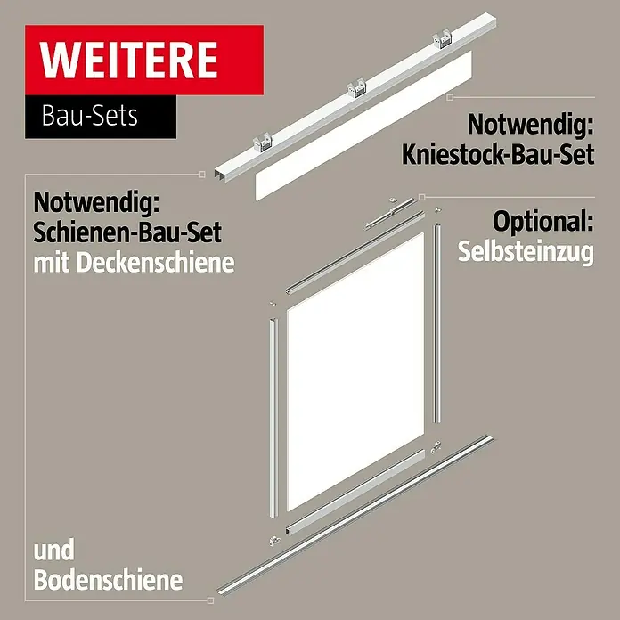 Room Plaza Easy Doing Schiebetür-Bau-Set Kniestock - Eiche Country, Farbe Beschlag: Silber - Zusätzliche Bausätze mit Schienen-Bau-Set, Kniestock-Bau-Set und optionalem Selbsteinzug für Dachfenster.
