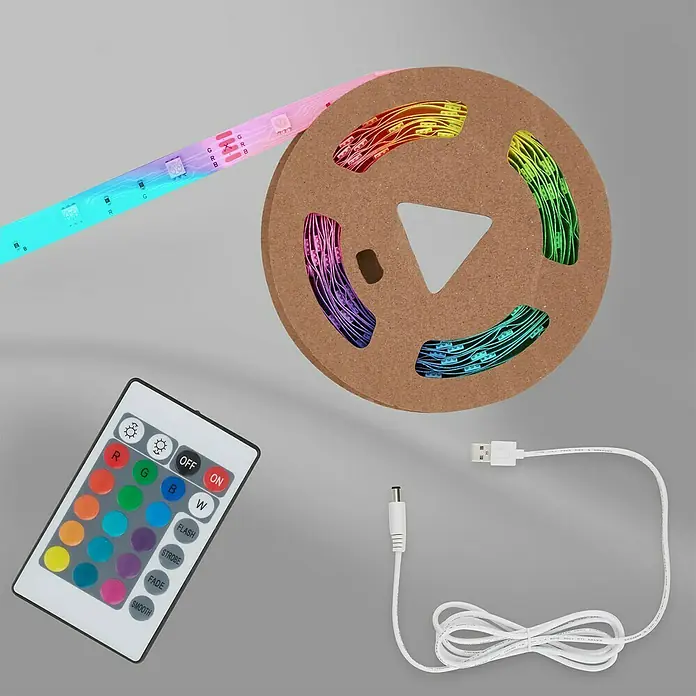 Briloner Tira LED RGB + USB - Largo: 4 m, RGB - Tira LED en un carrete con control remoto y cable USB. Ideal para crear iluminación ambiental en toda la casa con varios colores y modos.