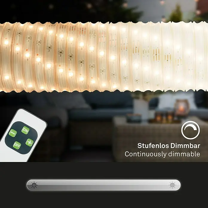 Briloner Tira LED Varma - Largo: 5 m, Blanco cálido, 240 lm - Guirnalda de luces LED flexible con función de atenuación y control remoto para iluminación ambiental.
