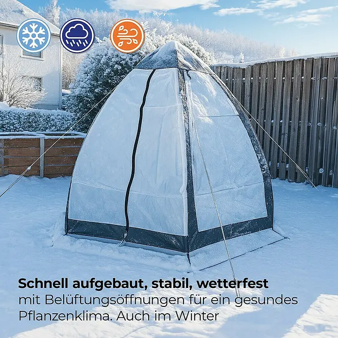 BioGreen Winterschutzzelt TROPICAL ISLAND BREEZE L - Ø x H: 220 x 200 cm, Kunststoff - Winterfestes Pflanzenzelt schützt Pflanzen vor Schnee, Regen und Wind. Schnell aufgebaut und stabil, ideal für ein gesundes Pflanzenklima.