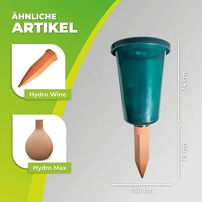 BioGreen Bewässerungssystem Hydro Cup - 4 Stk. - Produktbild von einem Hydro Relax Wasserspender mit Maßen und ähnlichen Artikeln.
