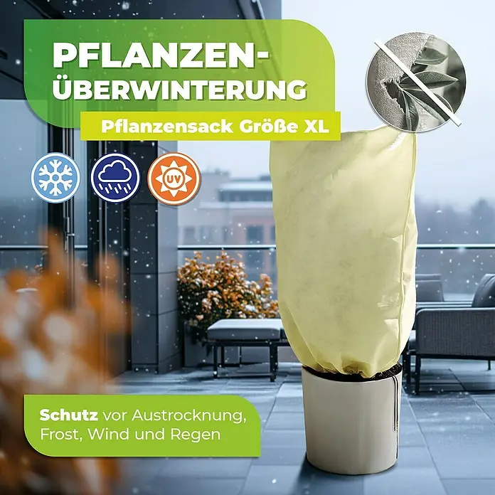 BioGreen Winterschutzhaube XL - Ø x H: 51 x 100 cm, 70 g/m² - Pflanzenüberwinterungssack Größe XL. Schützt Pflanzen vor Austrocknung, Frost, Wind und Regen im Winter.