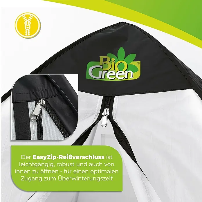 BioGreen Winterschutzzelt TROPICAL ISLAND BREEZE L - Ø x H: 220 x 200 cm, Kunststoff - Winterfestes Gewächshaus mit EasyZip-Reißverschluss von Bio Green. Ideal für optimalen Zugang und Schutz Ihrer Pflanzen im Winter.