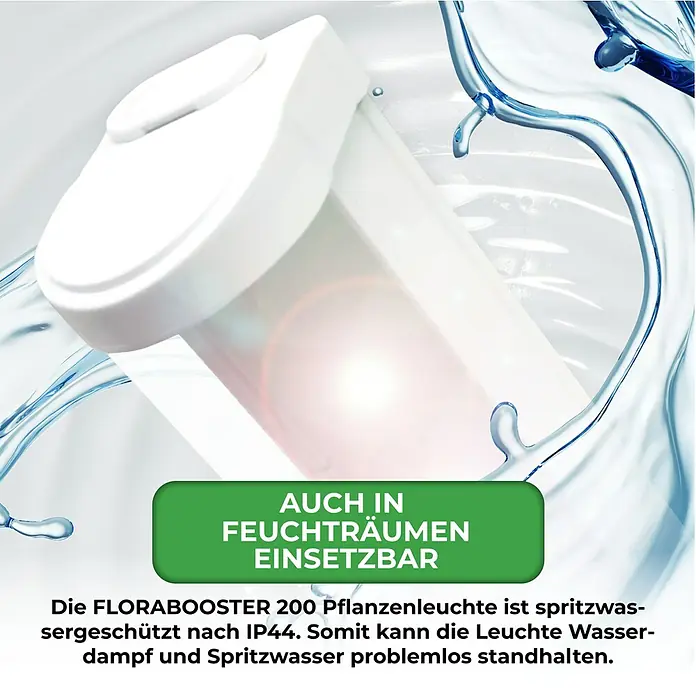 BioGreen Pflanzenlampe Florabooster 200 - Länge: 90 cm - Das FLORABOOSTER 200 Pflanzenlicht ist spritzwassergeschützt nach IP44 und für Feuchträume geeignet.