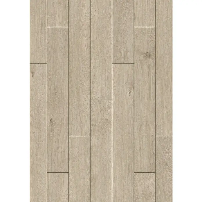 LOGOCLIC Aquaprotect Laminat - Nature Oak, Landhausdiele, 1.288 x 195 x 8 mm - Holzstrukturierter Bodenbelag in hellen Farben, ideal für ein modernes Ambiente. Die Oberfläche ist realistisch und ansprechend.