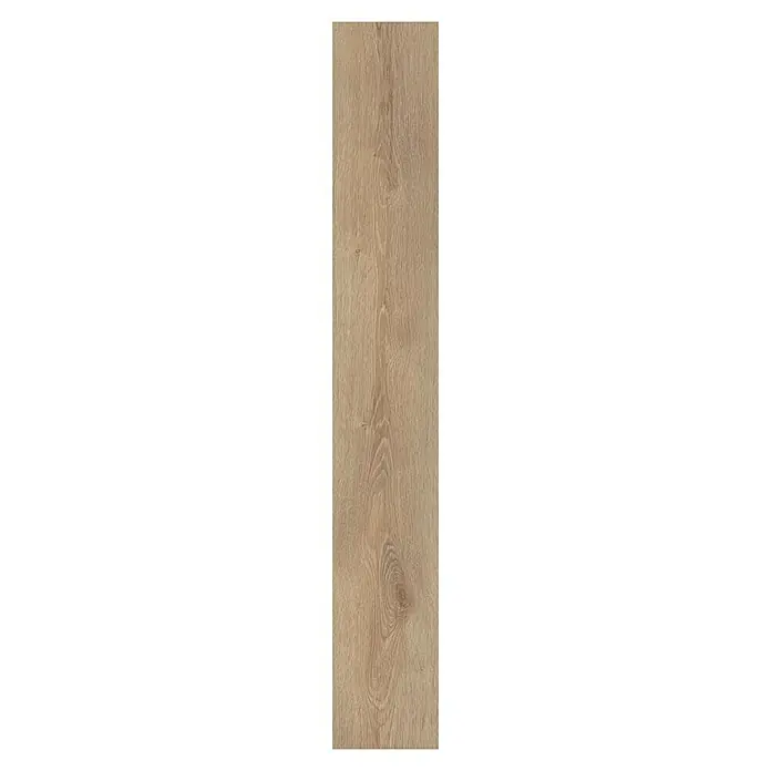 LOGOCLIC Family Laminatmuster Bilbao - 300 x 195 x 7 mm, Landhausdiele - Nahaufnahme einer hellbraunen Holzdiele mit markanter Maserung. Perfekt für Bodenbeläge und Wandverkleidungen mit natürlichem Charme.