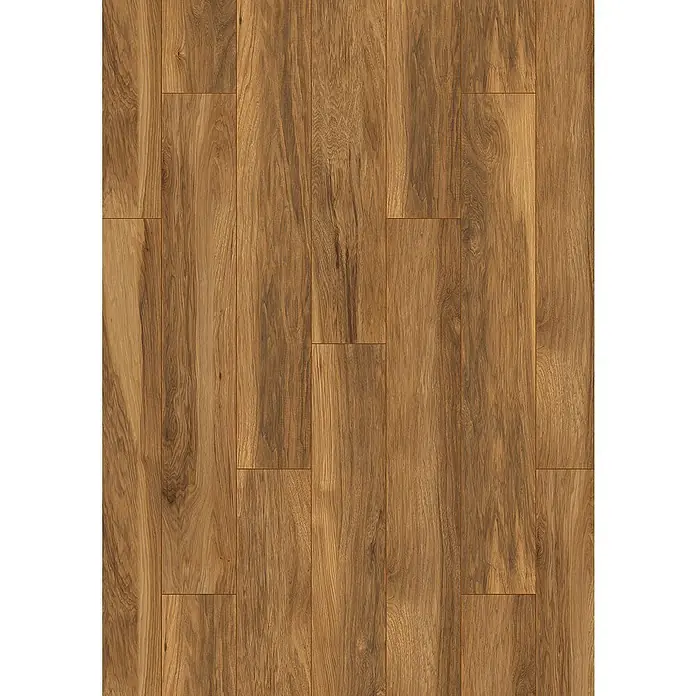 LOGOCLIC Vinto Laminat - Marsala, Landhausdiele, 1.288 x 195 x 10 mm - Nahaufnahme eines Laminatbodens in warmen Brauntönen, der eine rustikale und natürliche Optik vermittelt. Perfekt für gemütliche Wohnräume.