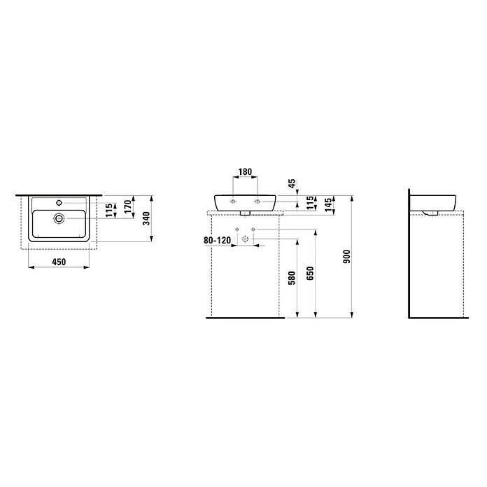 Laufen Pro Waschbecken (L x B: 450 x 340 mm, Glänzend, Keramik, Weiß)