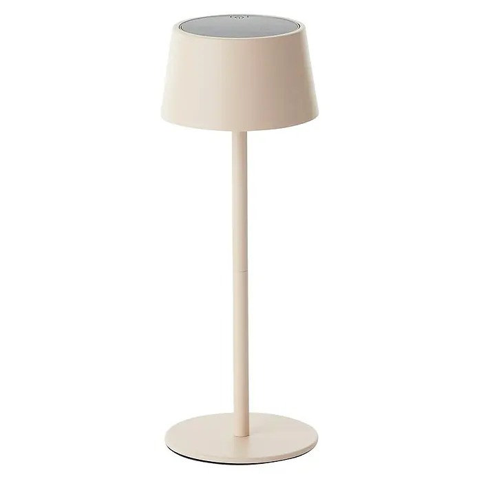 Brilliant Solar-Tischleuchte Viani - 2 W, L x B x H: 9 x 9 x 25 cm, Beige, IP44 - Tischleuchte mit beigefarbenem Schirm und runder Basis. Elegant und modern, ideal für gemütliche Abende.