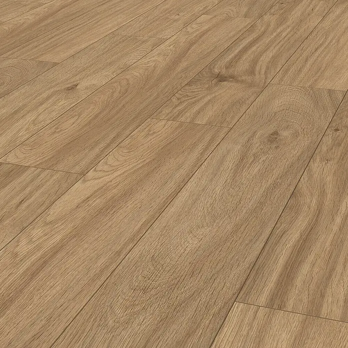LOGOCLIC Aquaprotect Laminat - Soft Oak, Landhausdiele, 1.288 x 195 x 8 mm - Helles Laminat mit Holzmaserung, das eine warme und natürliche Atmosphäre schafft. Perfekt für moderne und traditionelle Innenräume.
