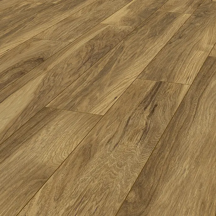 LOGOCLIC Vinto Laminat - Marsala, Landhausdiele, 1.288 x 195 x 10 mm - Nahaufnahme von Laminatboden mit warmen, natürlichen Holzmaserungen, ideal für moderne und klassische Inneneinrichtungen.