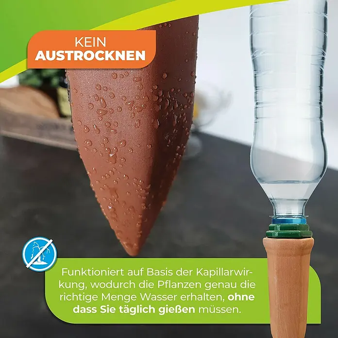 BioGreen Bewässerungssystem Hydro Classic - Passend für: 1 L PET Flaschen, 4 Stk. - Automatische Pflanzenbewässerung mit Tonkegel und Wasserflasche, um das Austrocknen der Pflanzen zu verhindern.