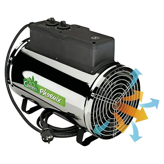 BioGreen Gewächshaus-Heizung / Lüfter Phoenix - 41 x 22 x 33 cm, Heizleistung: 1.000 W - 2.800 W - Das Bild zeigt einen Bio Green Phoenix Heizlüfter, der für seine Effizienz und sein umweltfreundliches Design bekannt ist.