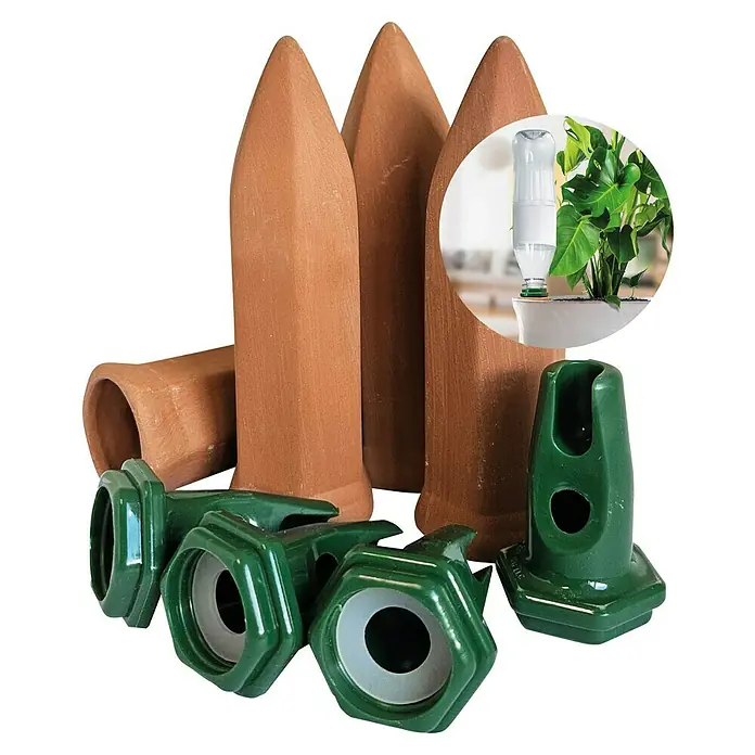 BioGreen Bewässerungssystem Hydro Classic - Passend für: 1 L PET Flaschen, 4 Stk. - Tonkegel-Bewässerungssystem für Pflanzen mit grünem Schraubverschluss. Das perfekte Set für eine gleichmäßige und zuverlässige Wasserversorgung.