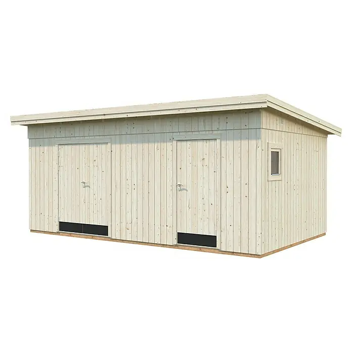 Palmako Caseta de jardín Kalle - Medidas ext. (An x Pr): 611 x 387 cm, Madera, Natural - Amplio cobertizo de herramientas de color claro con dos puertas y una ventana para guardar herramientas y equipos de jardín.
