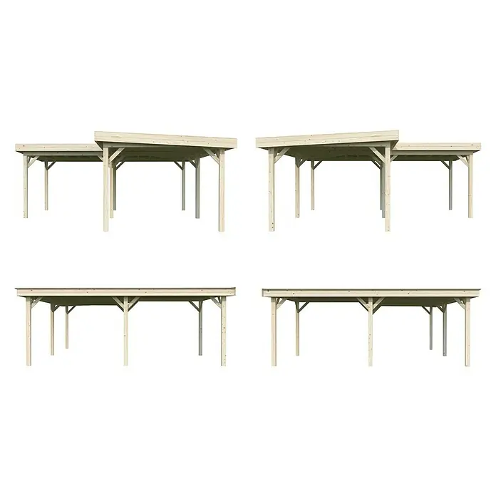 Palmako Pérgola estándar Lenna Set XL - L x An: 628 x 628 cm, Madera, Natural - Elegante carport de madera con techo plano & soportes inclinados para dos plazas de aparcamiento. Ideal para proteger vehículos del viento y clima.