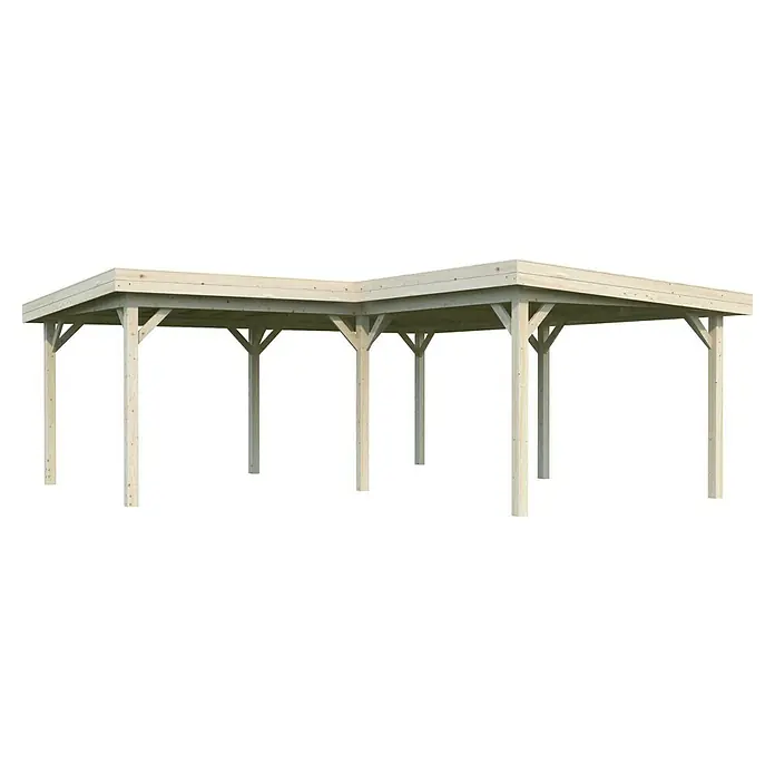 Palmako Pérgola estándar Lenna Set XL - L x An: 628 x 628 cm, Madera, Natural - Una pérgola de madera clara con postes robustos y un techo abierto, ideal para un jardín o patio. Proporciona sombra y estructura al área exterior.