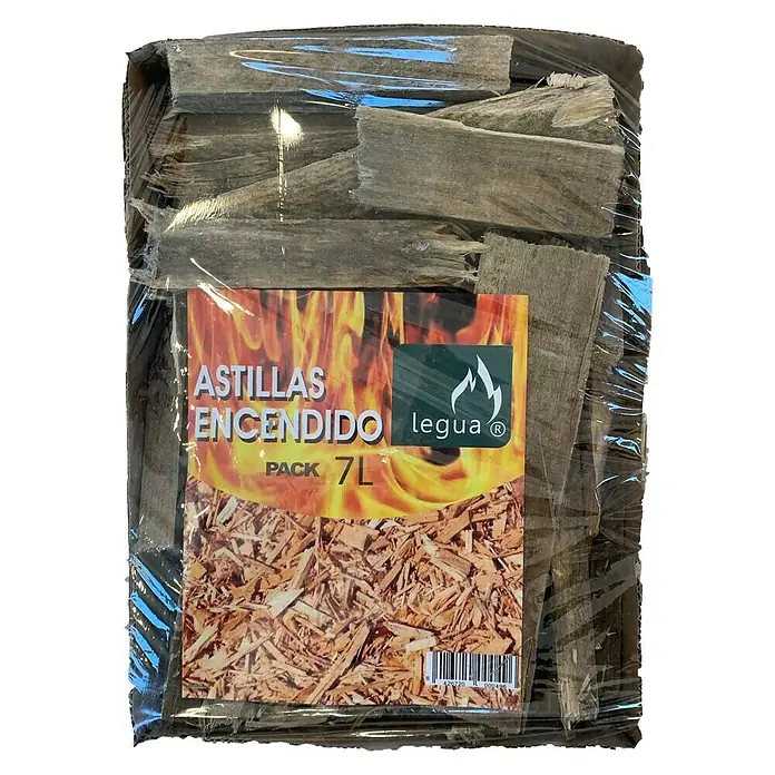 Legua Leña - Pino - Aquí hay un paquete sellado de 7L de astillas de encendido "Astillas Encendido Legua", perfecto para encender fuegos rápidamente.
