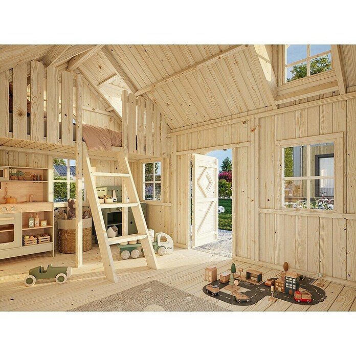 Palmako Caseta infantil Marie con altillo (L x An x Al: 286 x 193 x 234 cm, Madera, Marróm) | BAUHAUS