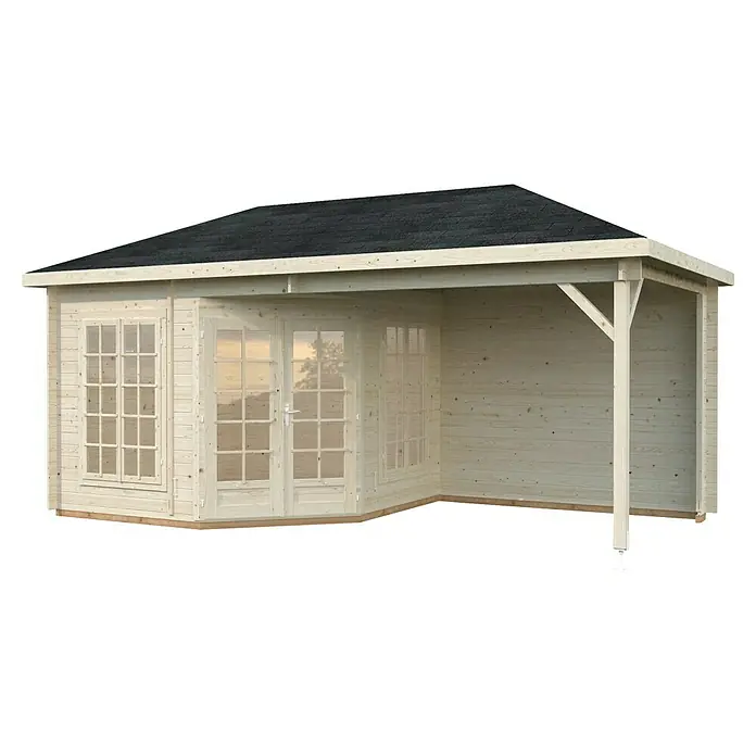 Palmako Caseta de jardín Melanie - Medidas ext. (An x Pr): 599 x 322 cm, Madera, Natural, 20 m² - Casa de jardín de madera con terraza cubierta, ideal para relajarse al aire libre y como complemento elegante para cualquier jardín.