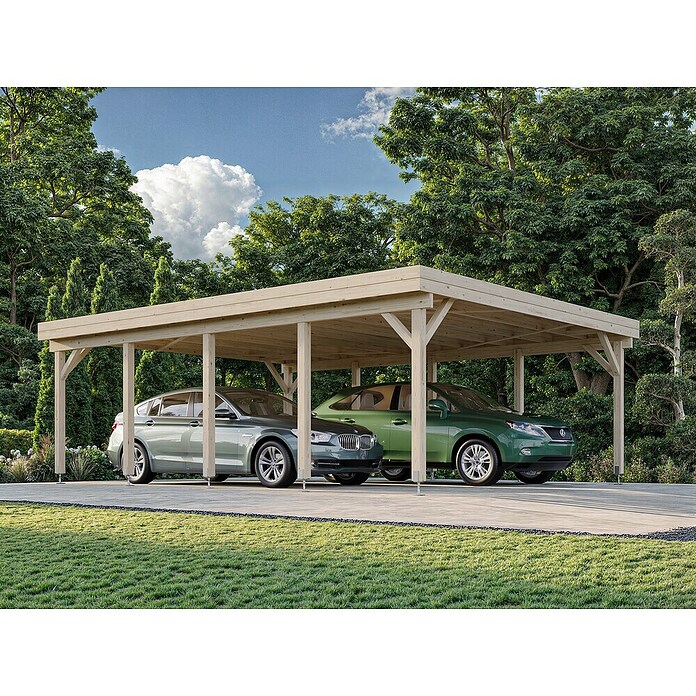 Palmako Carport Karl (Medidas ext. (An x Pr): 600 x 762 cm, Carport doble, Natural) | BAUHAUS