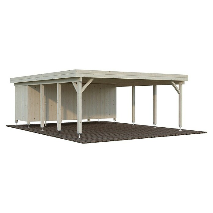 Palmako Carport doble con trastero Karl (Medidas ext. (An x Pr): 600 x 762 cm, Carport doble, Natural) | BAUHAUS