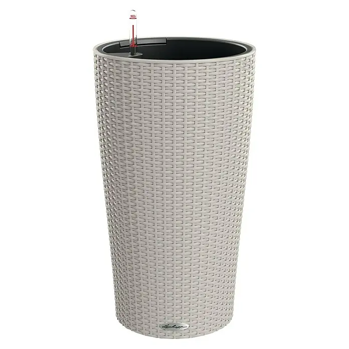 Lechuza Cottage Pflanzsäule rund Cilindro - Außenmaß (Ø x H): 32 x 56 cm, Kunststoff, Sandbraun - Ein stilvoller, hoher Lechuza Pflanzkübel mit Rattangeflecht und Wasserstandsanzeige für den Innen- und Außenbereich.