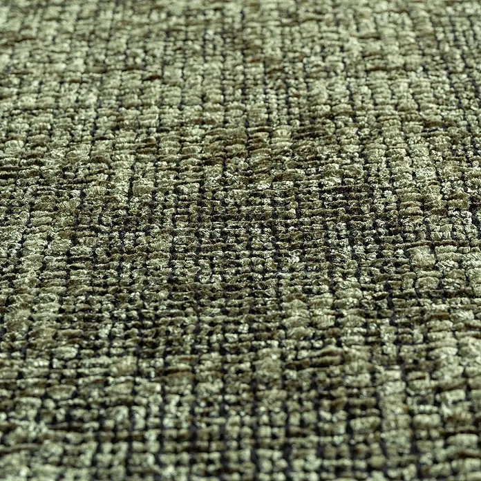Flachgewebeteppich Space - Grün, 230 x 160 cm, 84 % Baumwolle, 16 % Polyester - Nahaufnahme eines detailreichen, olivgrünen Möbelstoffes mit einer markanten Webstruktur, ideal für Polsterarbeiten.